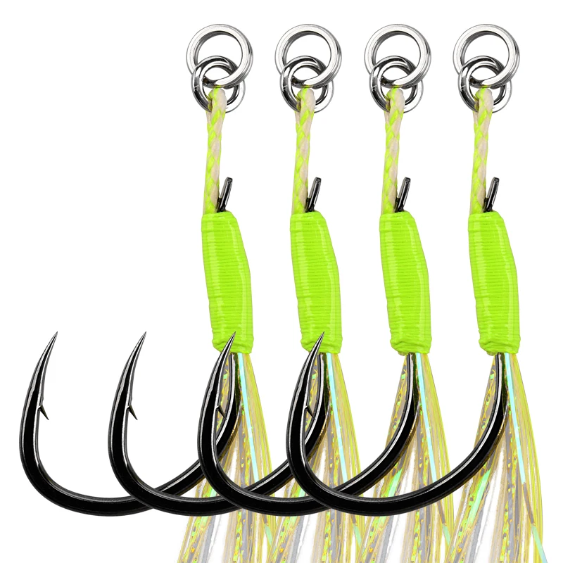 magna tackle SLJSW-PTL assist Hooks Stainless Steel Optopus Rolled In Jigging Assist Fishing Hooks with Glow Tassels