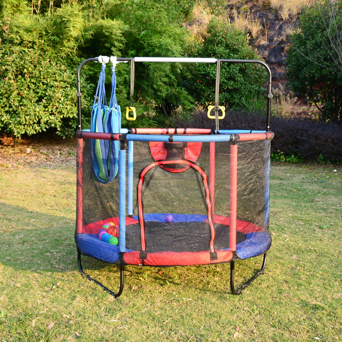 Small Indoor Trampoline Built-in Swing Backyard Kids Bounce Fitness Bed 2026