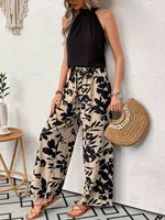 Pantalones de pierna ancha estampados para mujer, pantalones largos informales con cintura elástica, ropa cómoda de talla grande a la moda para mujer