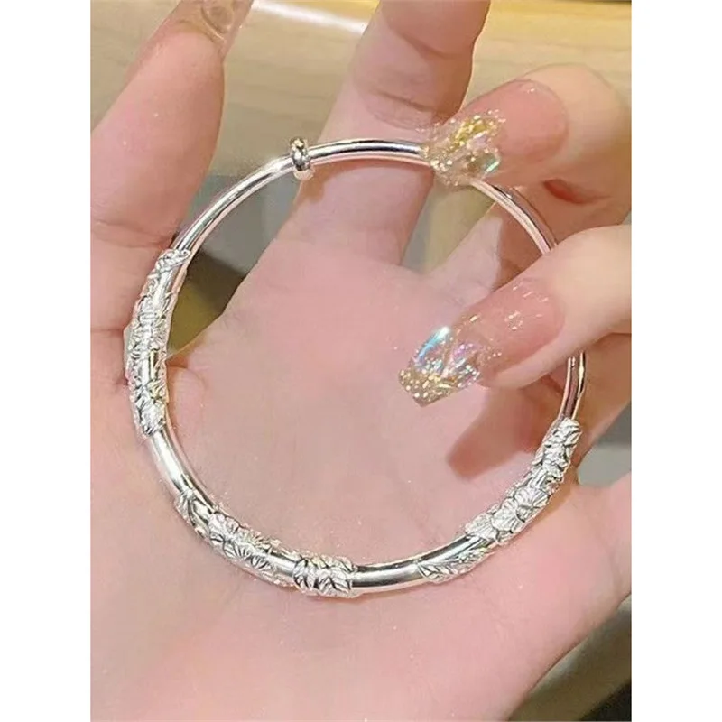 

Bracelet Women, Solid Flower Design, Silver Bangle, Youthful Style, Girlfriend