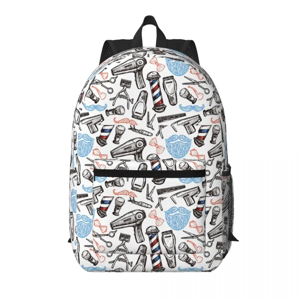 Barber Shop Equipment Element Pattern Student Backpack School Bag Hiking Travel Daypack for Boys Girls Bookbag Shoulder Bags