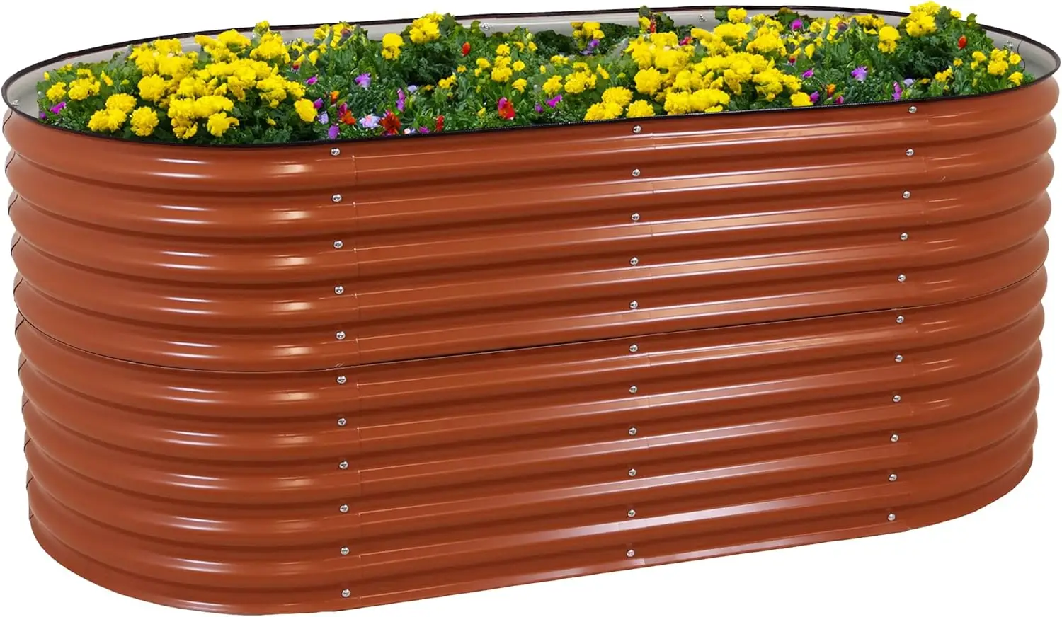 

79-Inch Oval Raised Garden Bed - Stackable Steel Vegetable Flower Bed Planter Kit with Rubber Edge Trim - Brown