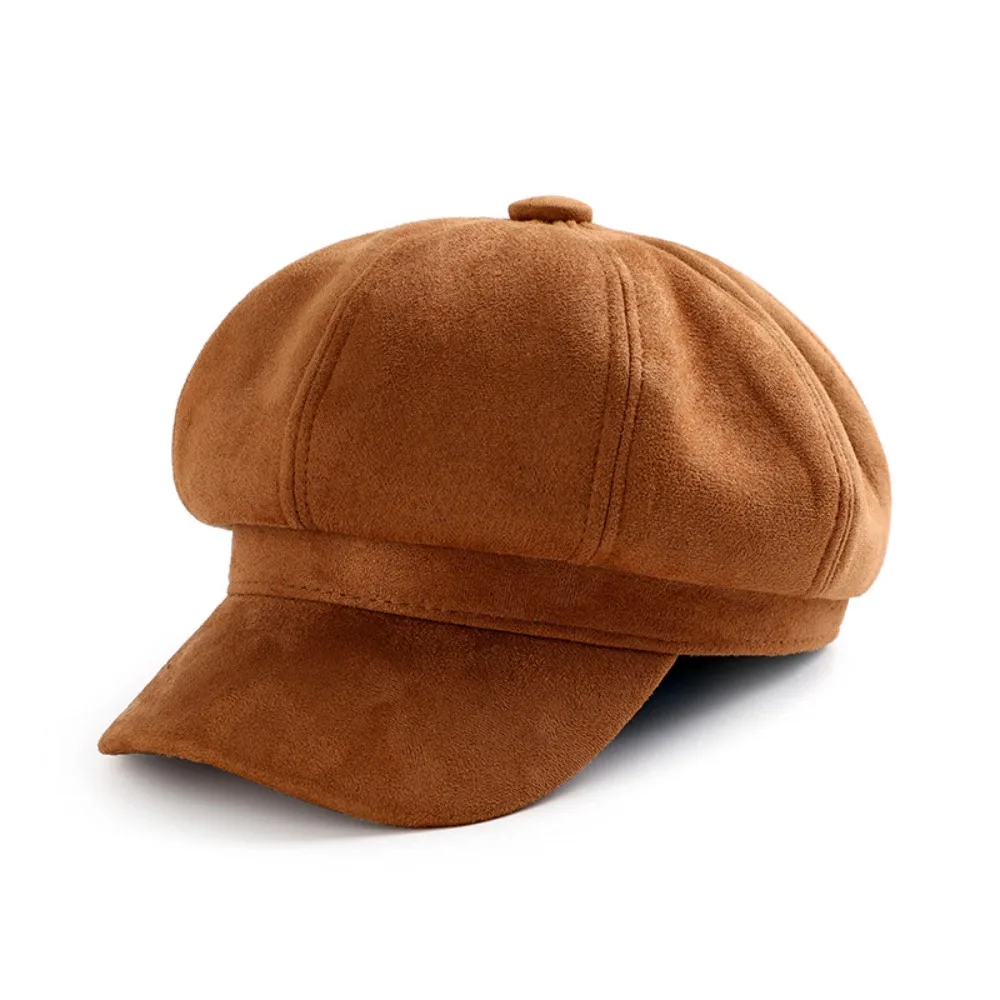 

Retro Korean Style Berets Hat Solid Color British Newsboy Cap JK Keep Warm Suede Octagonal Hat Girls