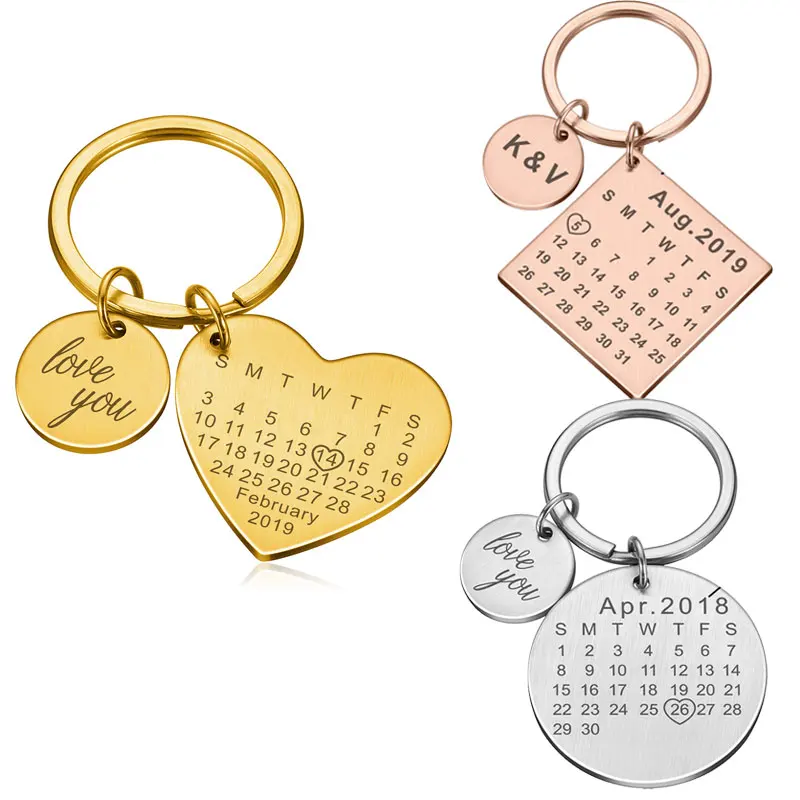 Personalized Calendar Keychain Engrave Date Keyring for For Boyfriend Girlfriend Family Gift Stainless Steel No Fading Key Ring