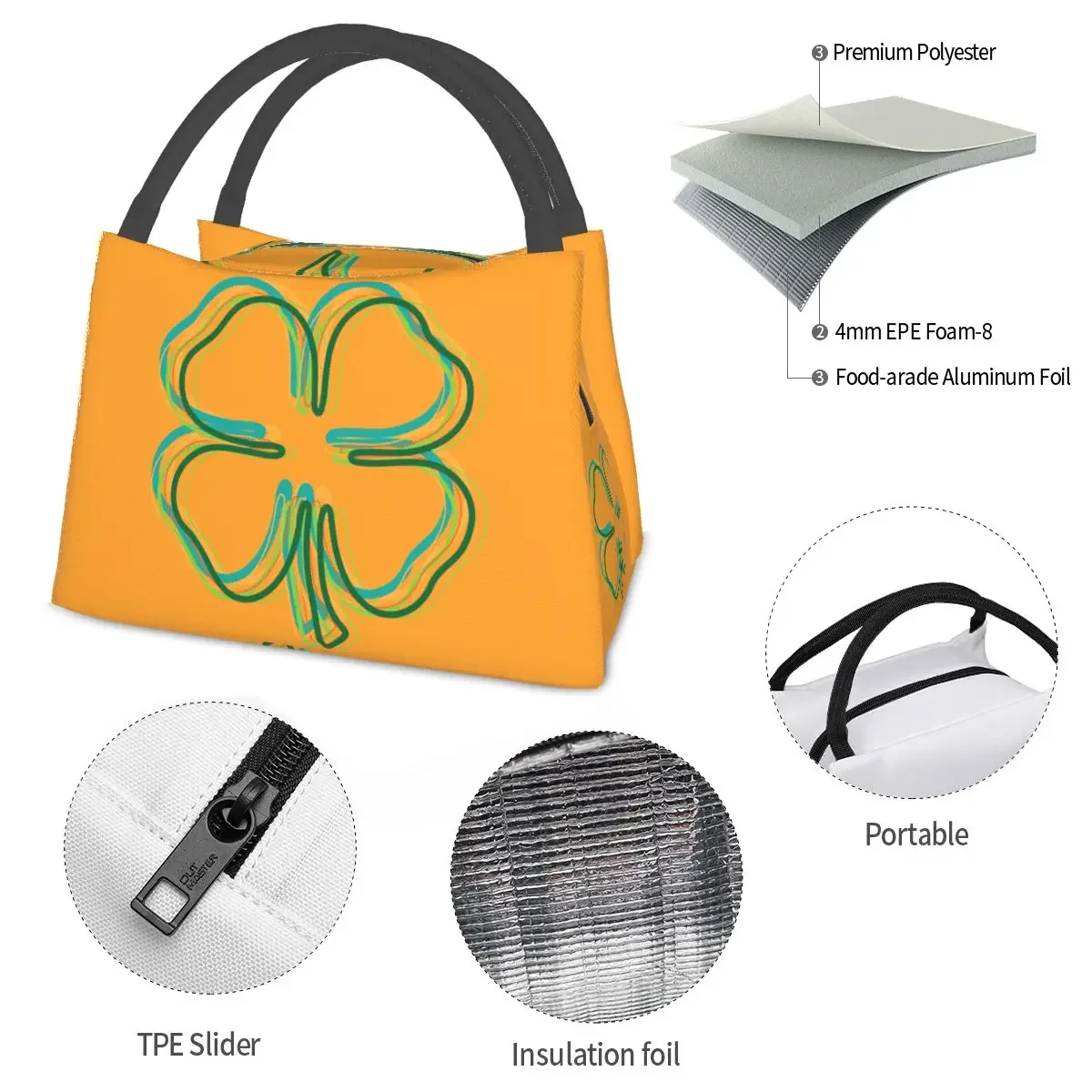 Shamrock Blur Lunch Bag, St Patrick Day Cute Box, Piquenique ao ar livre, Tote Isolada, Sacos de comida, Oxford Designer Cooler Bag