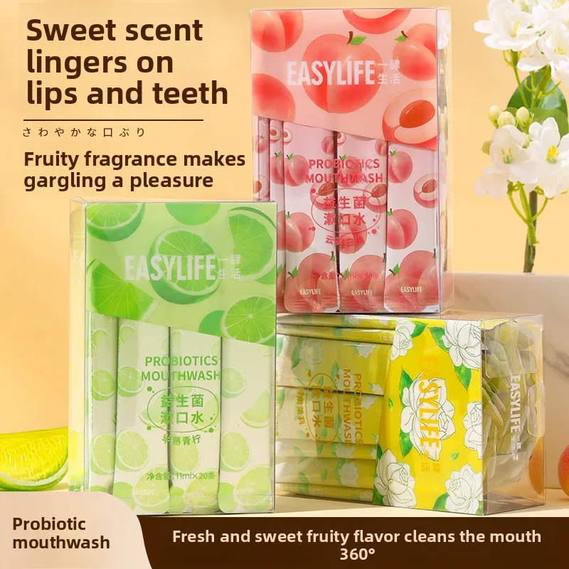 Enjuague bucal blanqueador de té verde con sabor a fresa, limpia y protege las encías, refrescante y no irritante para los dientes y la higiene bucal.