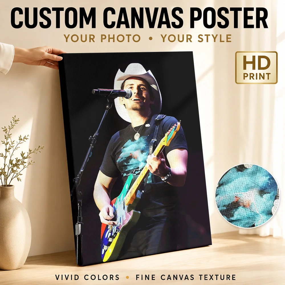 Guitarist Singing On Stage Canvas Poster Personalized Photo Portrait Composition Wall Art For Music Corner, Concert Fan Gift