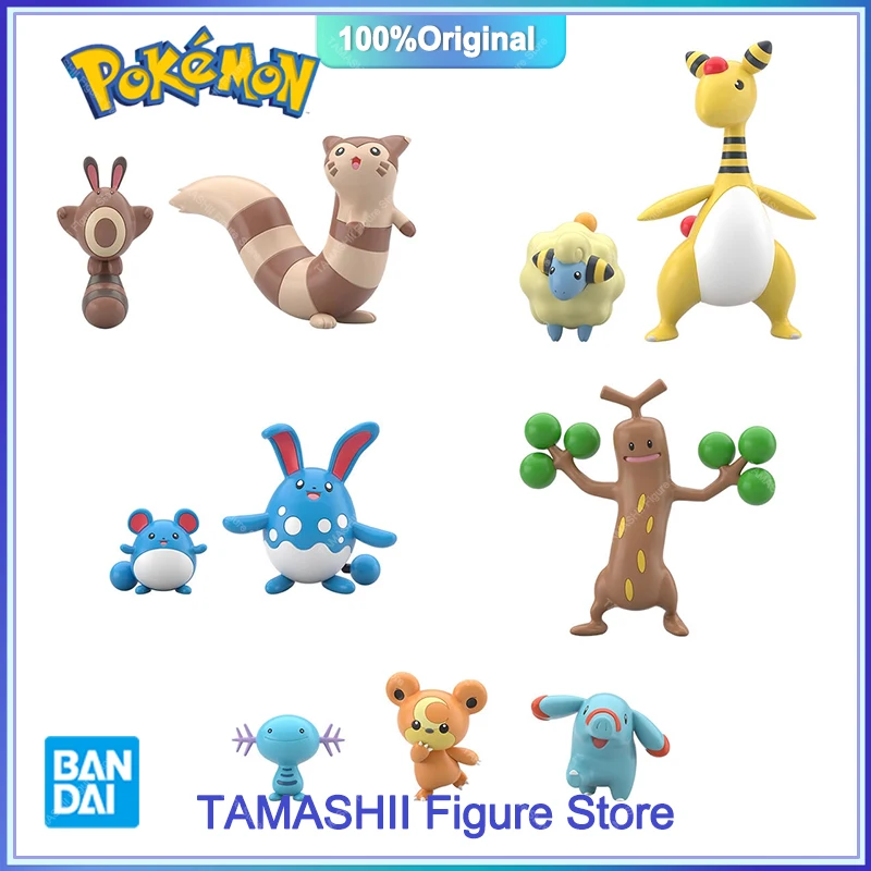 Original Bandai Pokemon Scale World Johto Region 2 Set Ampharos Mareep Wooper Furret Sudowoodo Azumarill Anime Figure Model Toy