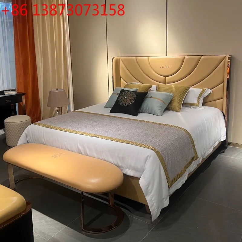 Italian light luxury modern simple bed, double wedding bed, villa model room