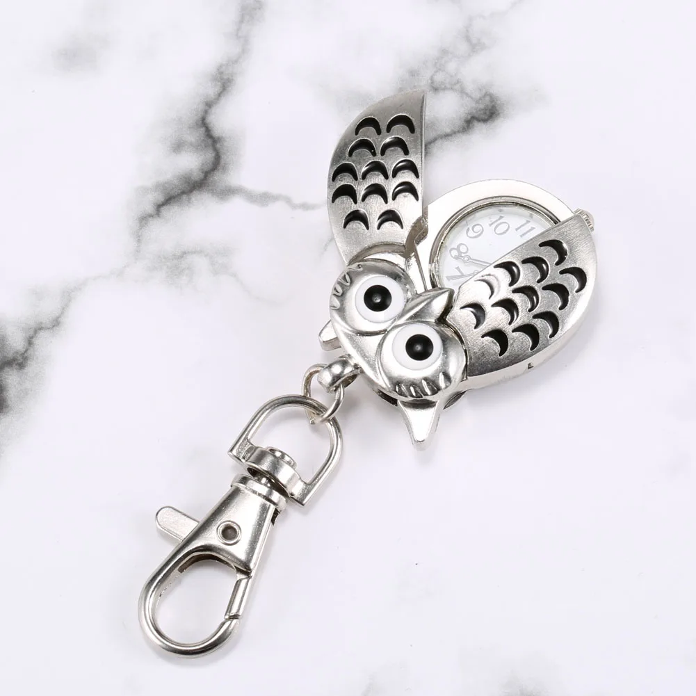 Fashion Keychain Owl Shape Pocket Watch Unisex Vintage Alloy Keyring Clock Fob Watches Key Chain Bag Car Birthday Gifts