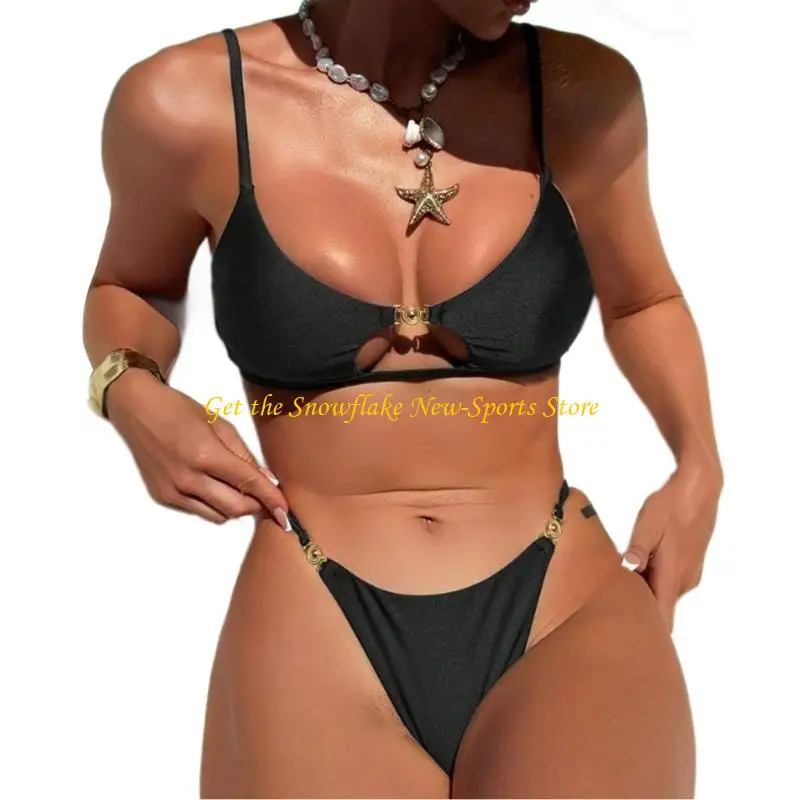 E56D Women Two Piece Thong Swimsuit Breathable Quick Drying for Sunbathing Surfing
