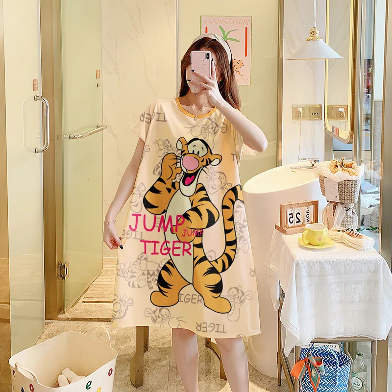 Disney Pooh Bear StellaLou Dress Sleepwear Cartoon Anime Sleepwear Women Summer Nightgown Girl Oversized Casual Cute Homewear