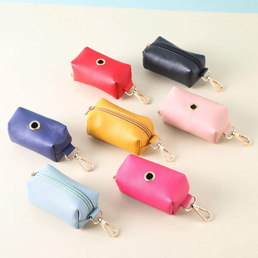 Pet poop bag dispenser dog garbage bag bag PU leather outdoor portable dog walking poop collection box