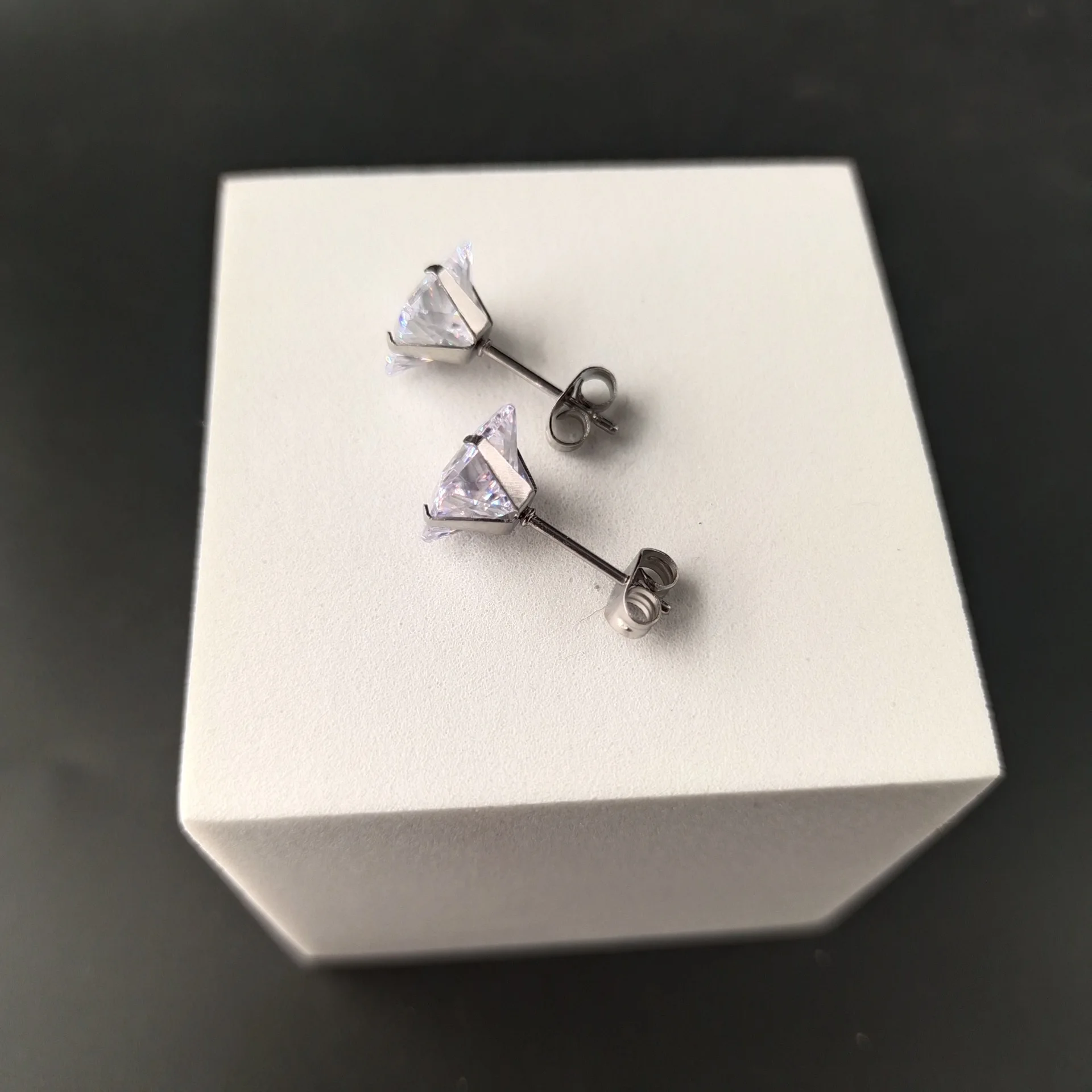 Brincos de zircão limpo quadrado de aço inoxidável para homens e mulheres, tamanho de 3mm a 8mm, 316 L