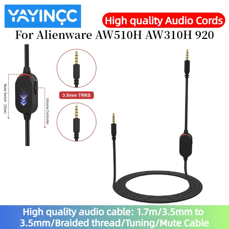 

High quality audio cable For Alienware AW510H AW310H AW920H Headset 3.5mm to 3.5mm plug Braided thread/Tuning/Mute Cable