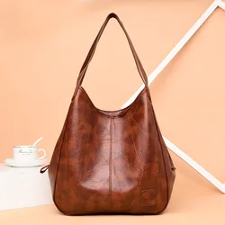 Women Vintage Shoulder Bag Designers PU Leather Handbags Female Luxury Top-handle Hobo Bags Fashion Brand Large Capacity Totes