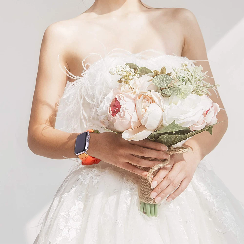 YAYUU حزام ل أبل أشرطة ساعات يد Scrunchie ل 38 مللي متر 42 مللي متر 40 مللي متر 41 مللي متر 44 مللي متر لطيف طباعة مرونة سوار ساعة ل iWatch سلسلة 7 6 5 4