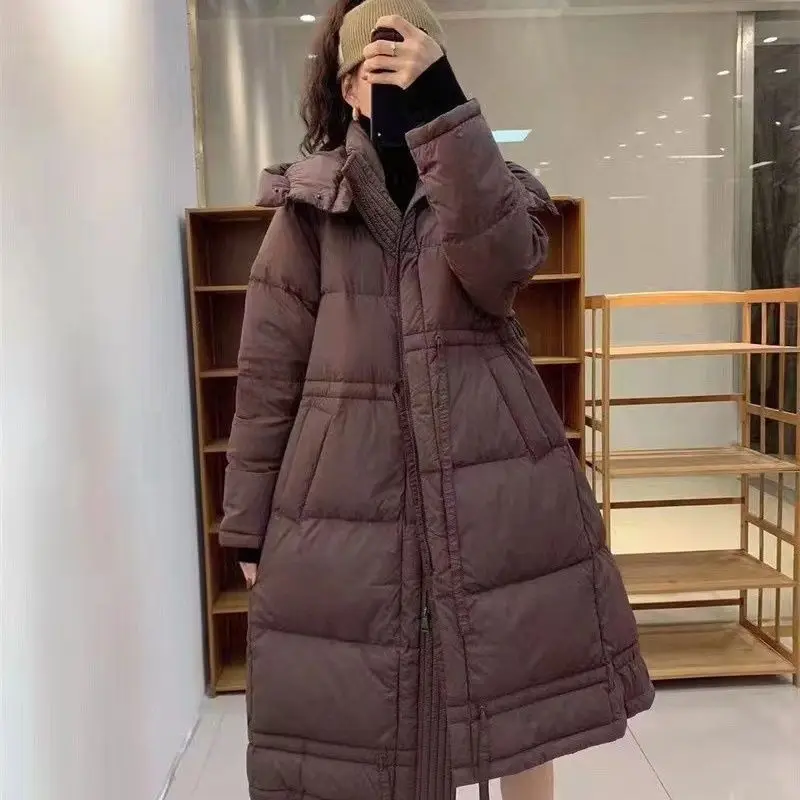 

Winter Fashion New Women's Down Jacket Loose Commuter Strap Windproof Hoodie White Duck Down Oversized Parkas