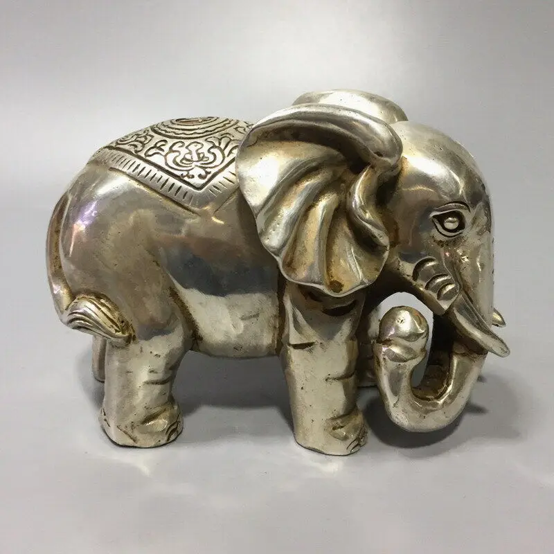 

Precious Exquisite Collectable Miao Silver Carving Lovely Elephant Lucky Statue