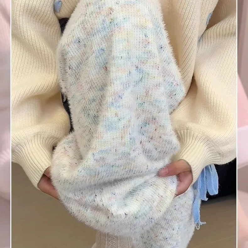 

Широкие брюки больших размеров, мягкие, уютные, вязаные, на флисовой подкладке, женские, осенне-зимние, с высокой талией, длинные, в корейском стиле