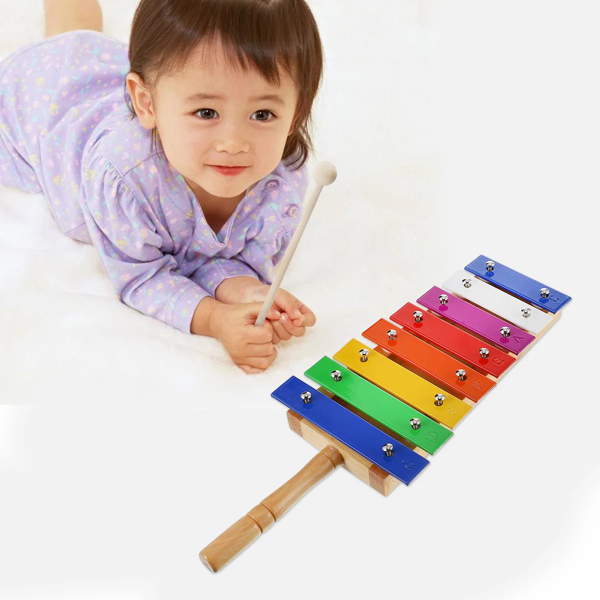 Zabawka muzyczna dla dzieci: aluminiowy banjo, drewniany ksylofon, instrument perkusyjny do zabawy ręcznej, kolorowy, 1 sztuka.