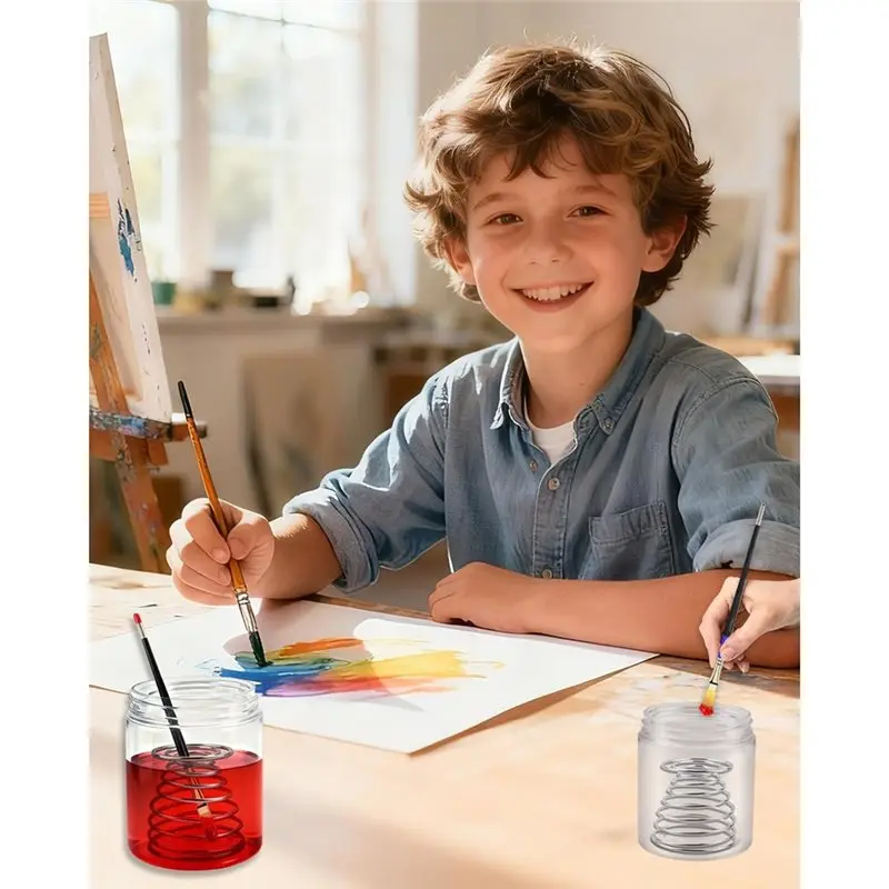

For Oil, Acrylic, Watercolor Paint Brush Cleaner Tool-2 Pack Brush Cleaning Cup With Removable Spring Coil For Painting