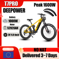T7PRO Electric Bike 1600W Peak Power 52V20Ah Battery Hydraulic Brake Mountain E-Bike 26*4.0 In Fat Tires City Electric Bicycle