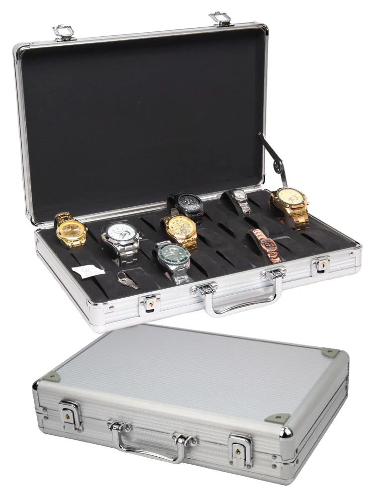 

Удобный алюминиевый футляр для часов на 12 отделений, квадратный, с замшевой внутренней отделкой, для хранения и демонстрации ювелирных изделий и часов, прямоугольный держатель для часов