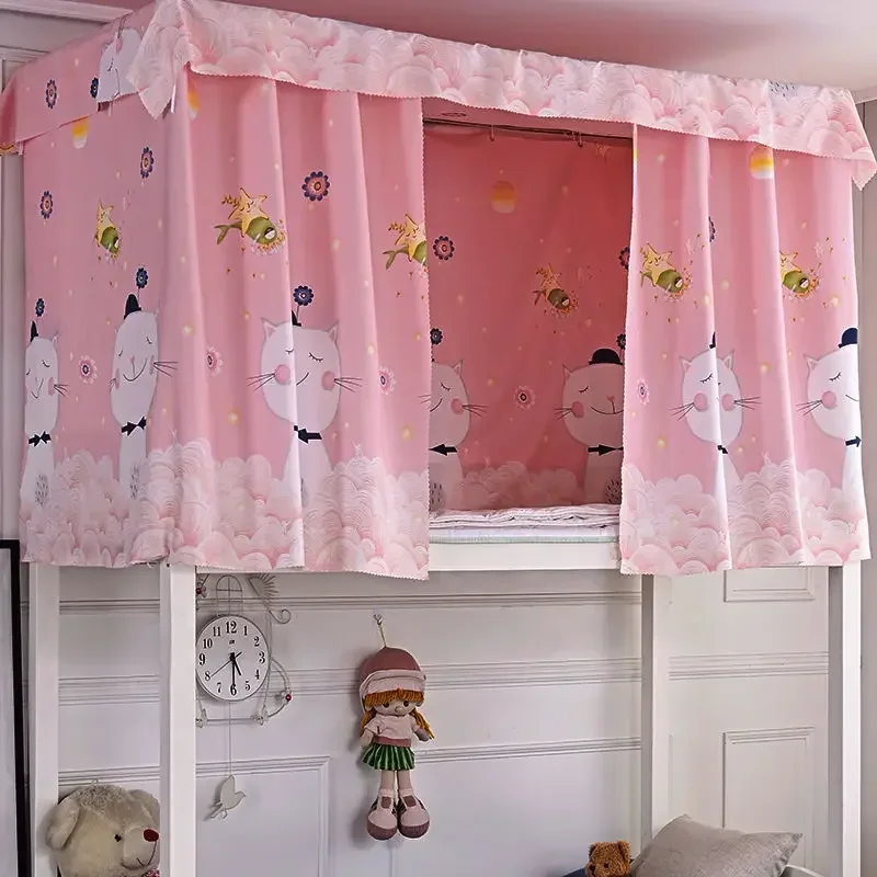 Printed Dormitory Bed Curtains With Rope and Clasp College Single Bed Shade Cloth For 4/4.5 Inch Student Dormitory Bed Canopy