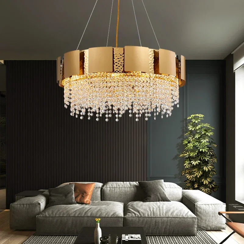 Luxury Stainless Steel Crystal Chandelier Living Dining Room Bedroom Light Simple Model House Villa