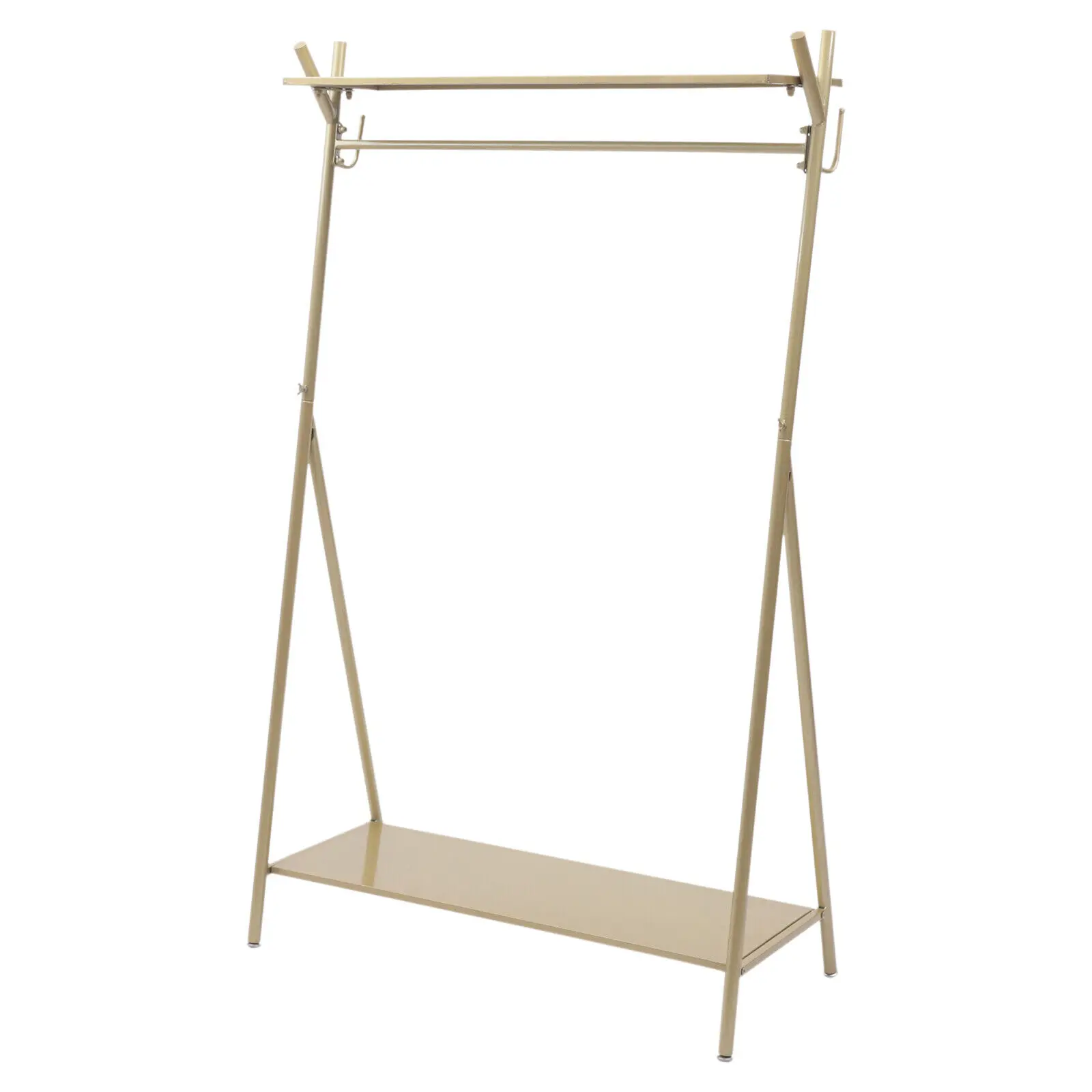 Clothes Hats Rail Rack Golden Metal Garment Hanging Holder w/Storage Shelf TOP