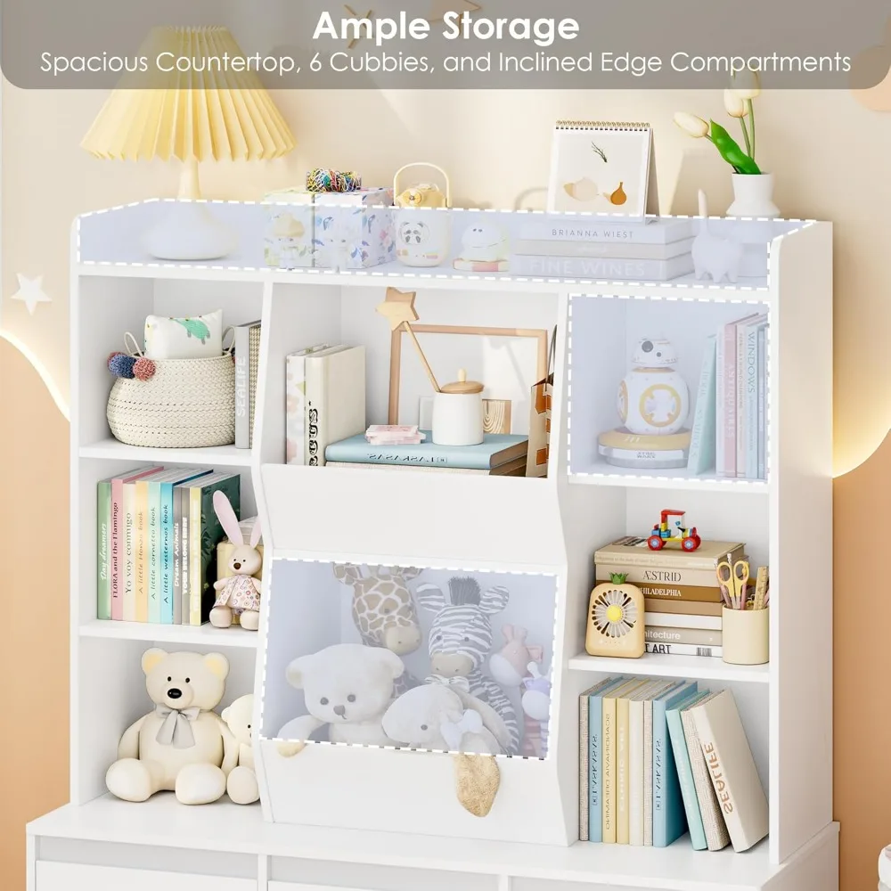 Детский шкаф для хранения игрушек и книг с 3 регулируемыми ящиками и полками для организации комнаты для малышей