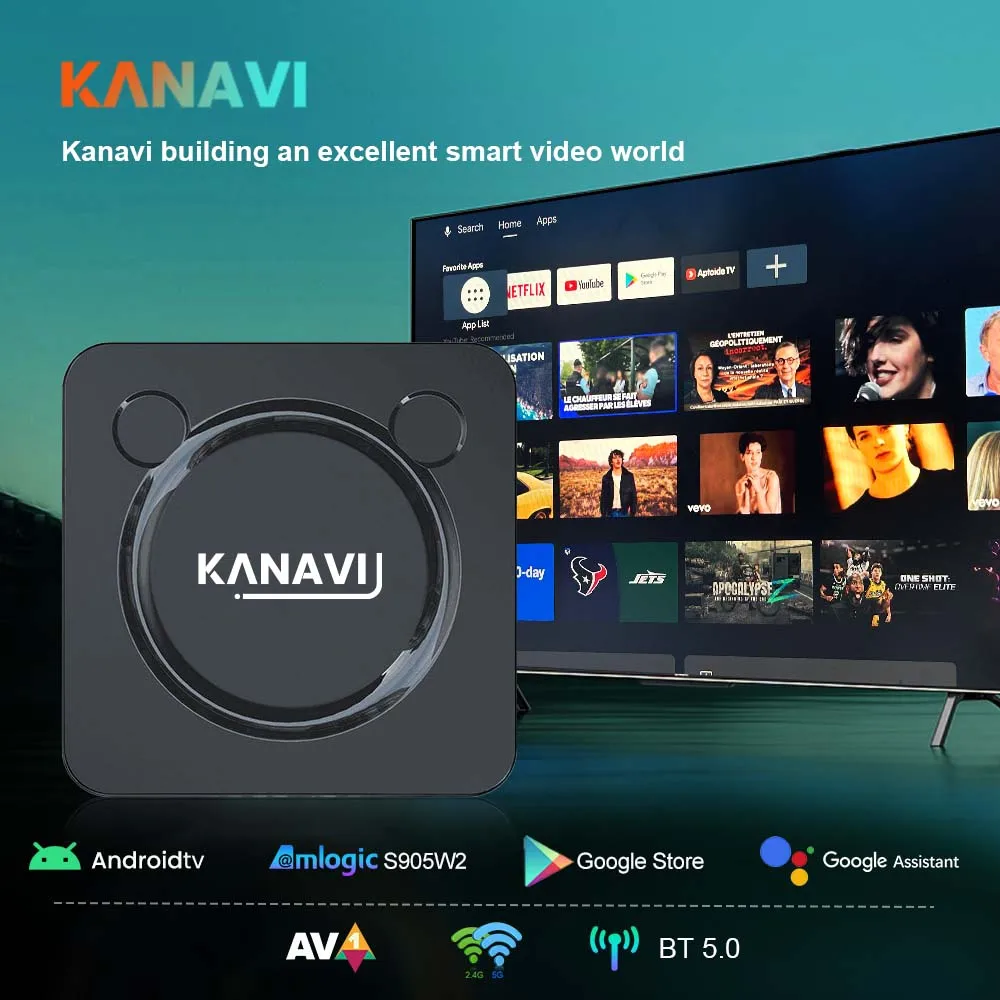 KANAVI Amlogic S905W2 Android 13 4K HDR10 Android Smart TV Box 2.4G &5.8G Wifi Bluetooth 5.0 Chromecast YouTube Streaming Player