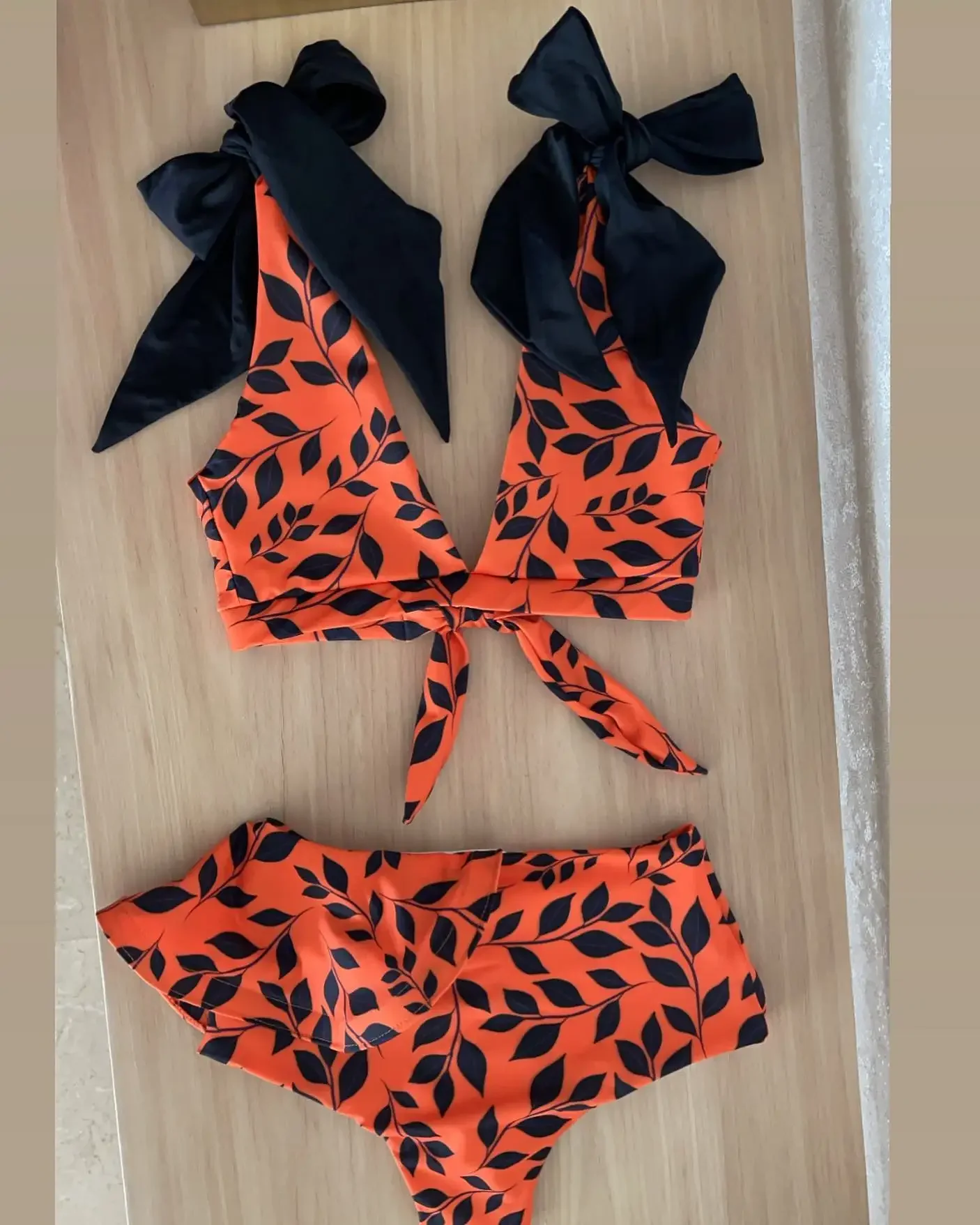 2026 New Print Bikini Ruffle Deep-V Swimwear High Waist Women's Swimsuit Summer Biquini Beachwear Bathing Suit Monkini Female