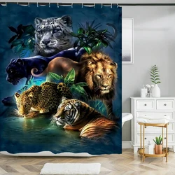 3D Lions Tigers Wolves Animals Printing Bathroom Shower Curtain Polyester Waterproof Home Decoration Bathroom Curtain With Hook