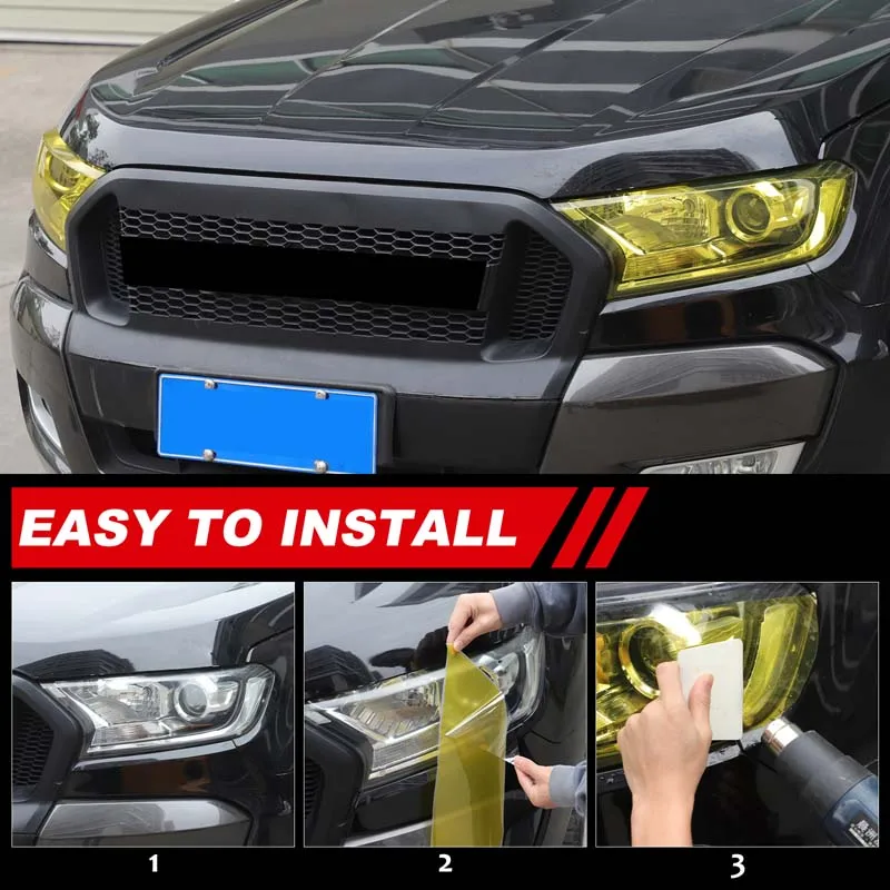 Pegatina amarilla para faros delanteros de Ford Ranger 2015-2021, pegatina de película para pantalla de faros, película para cambiar el color de los faros, pegatina exterior para coche