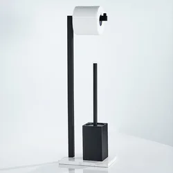 Stainless steel toilet brush with toilet paper holder Light luxury marble bathroom multi-functional storage rack black rotatable