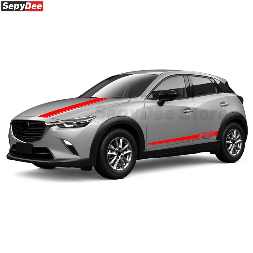 3Pcs Racing Stripe Car Hood Bonnet Door Side Stickers Vinyl Decal for Mazda CX-3 Car Accessories