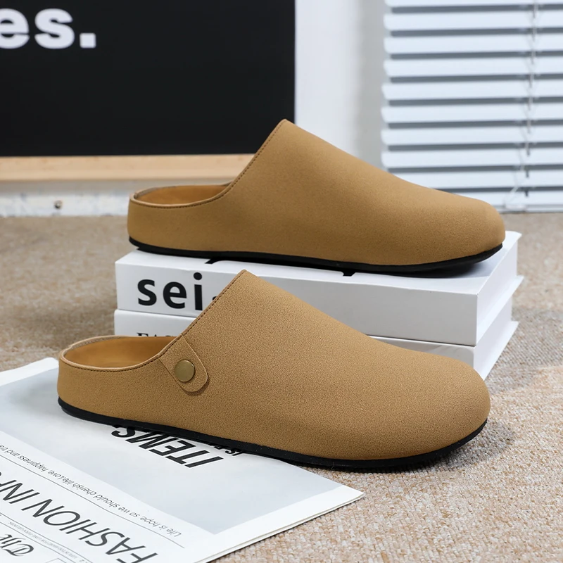 Office Wear Anti-Slip Summer Men's Sandals Slip-On Head Cover Beach Casual Sandals Thick Bottom Low Heel Rubber Outsole