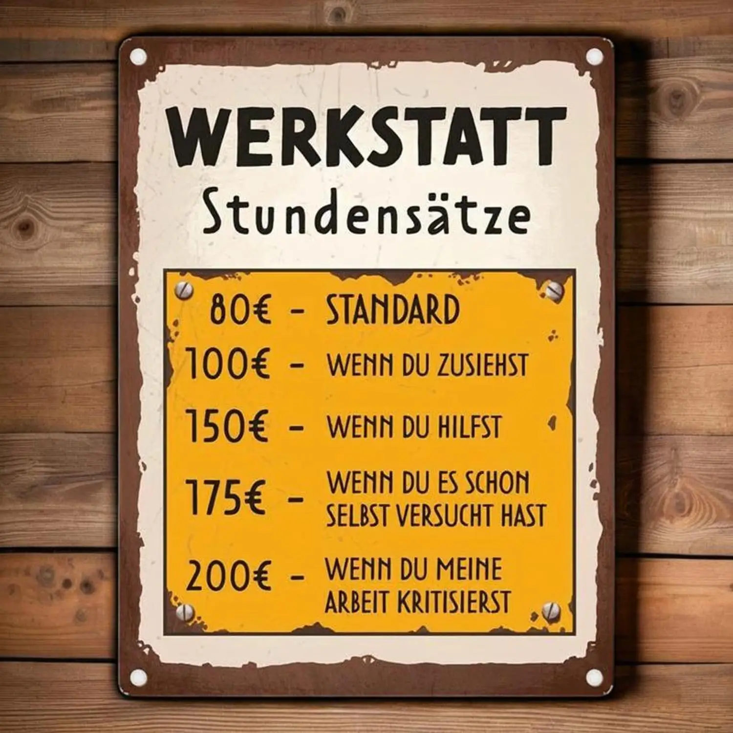 Aluminiumschild im Vintage-Stil für Werkstatt-Stundendienst, einfache Wandmontage, perfekt für Bars, Büros, Häuser und Cafés