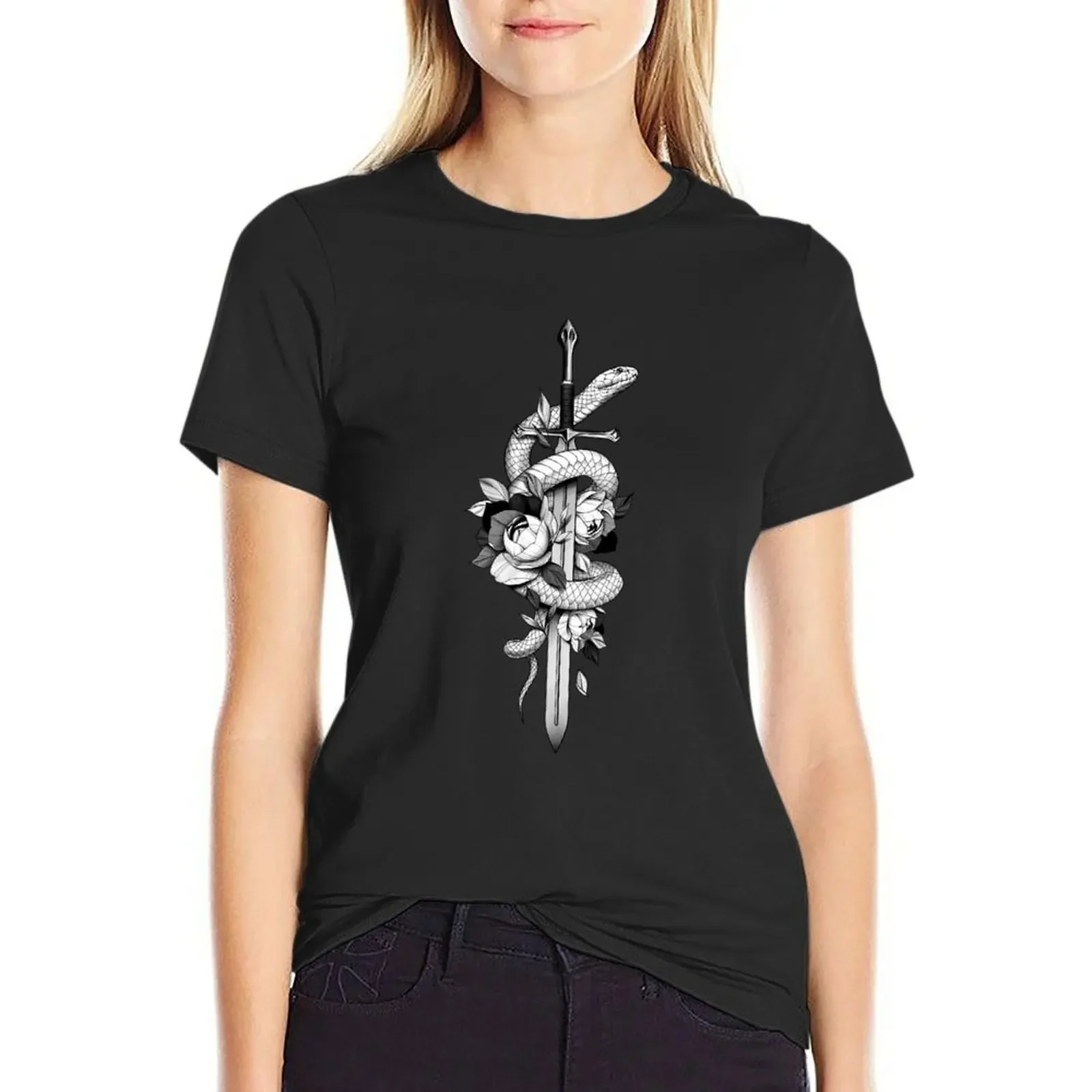 

SNAKE SWORD ROSES TATOO DARK #ogirdor T-Shirt heavyweights quick-drying shirts graphic tees Women tops