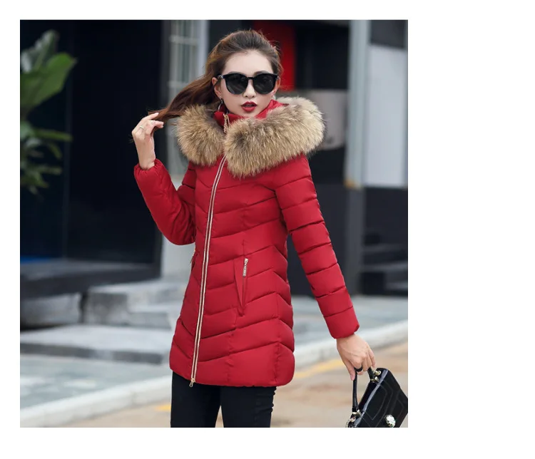 Women 2025 Winter Coat Korean Style Slim Fit Long Jacket With Fur Collar Warm Down Cotton Parka