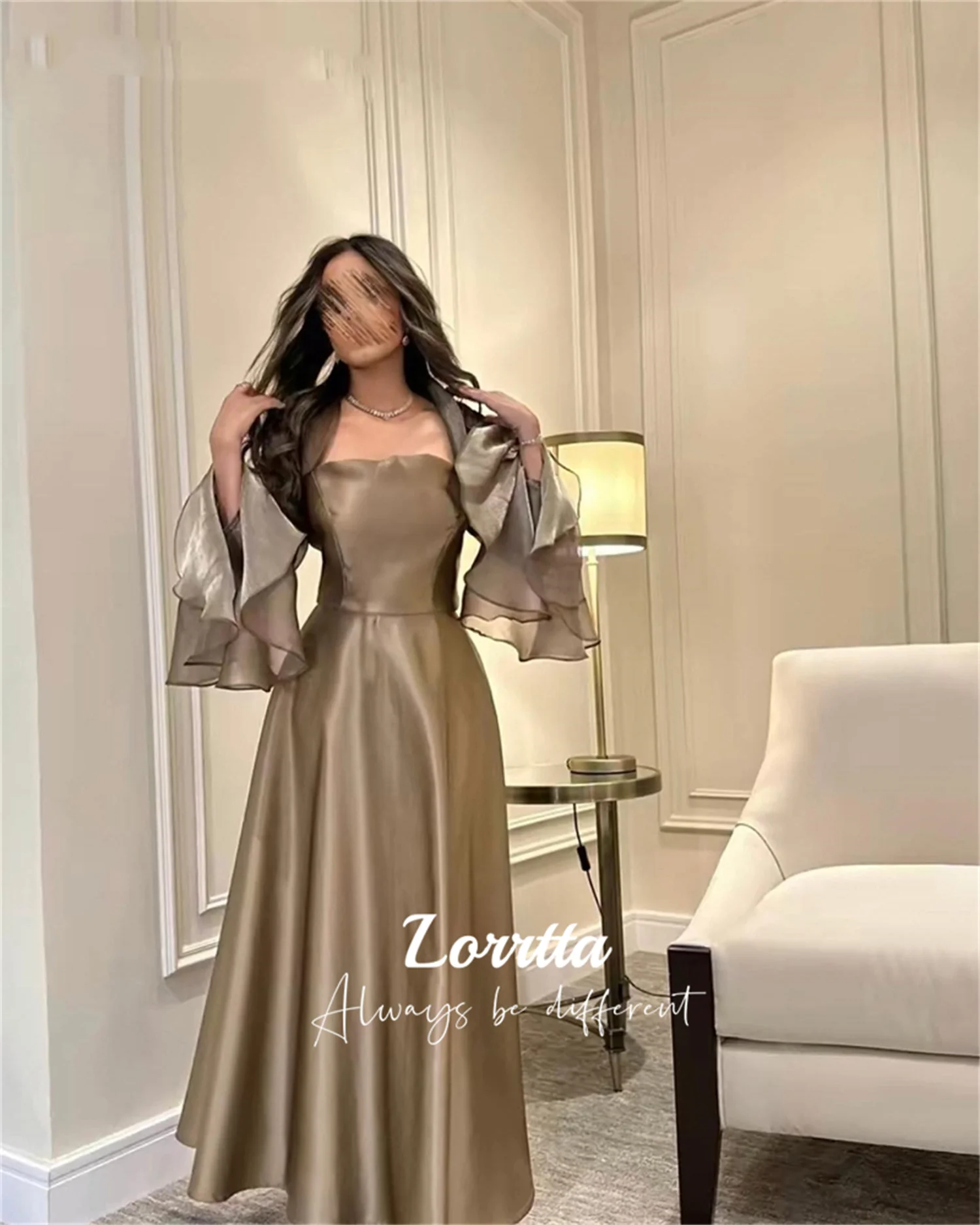 

Lorrtta A-Line Champagne Ball Gown Long Sleeve Draped Ankle Party Dress Evening Dresses Party dresses Customized فساتين سهرة