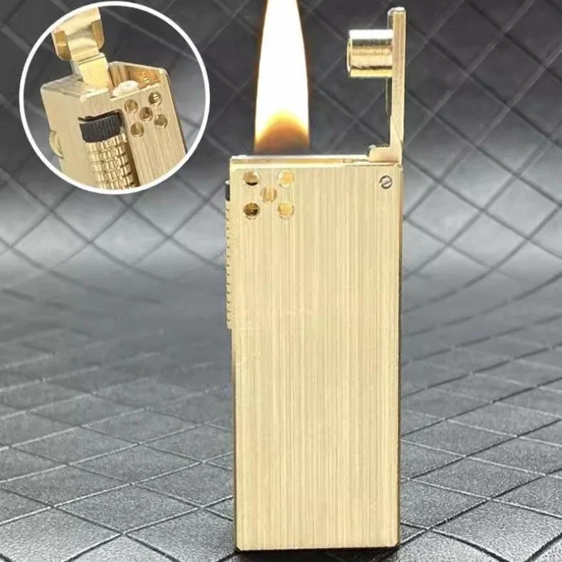 

Винтажная латунная масляная зажигалка - тонкий боковой подъемный рычаг, роскошная топливная керосиновая зажигалка, креативный подарок, мужские аксессуары для сигарет