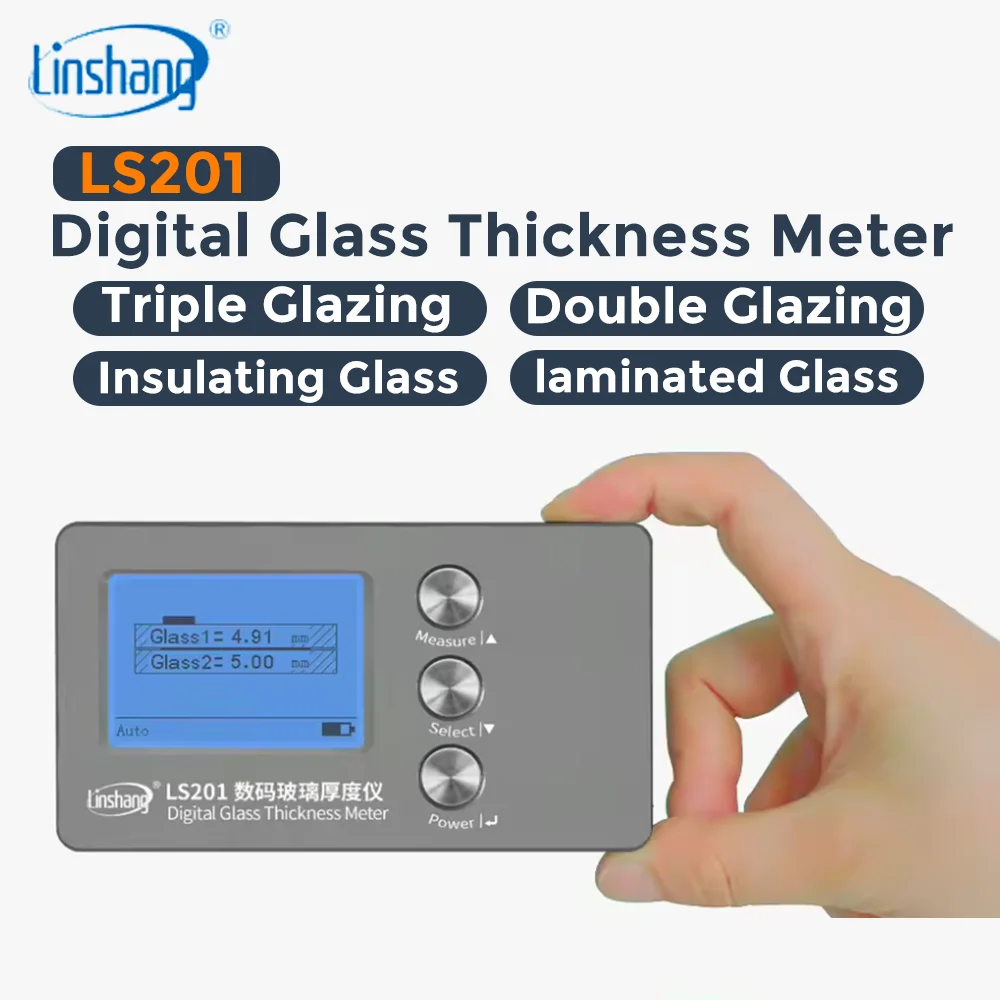 Linshang LS201 Digital Glass Thickness Gauge – Laser Reflection, One-Side Measurement for Glass & Air Layer | Triple, Laminated