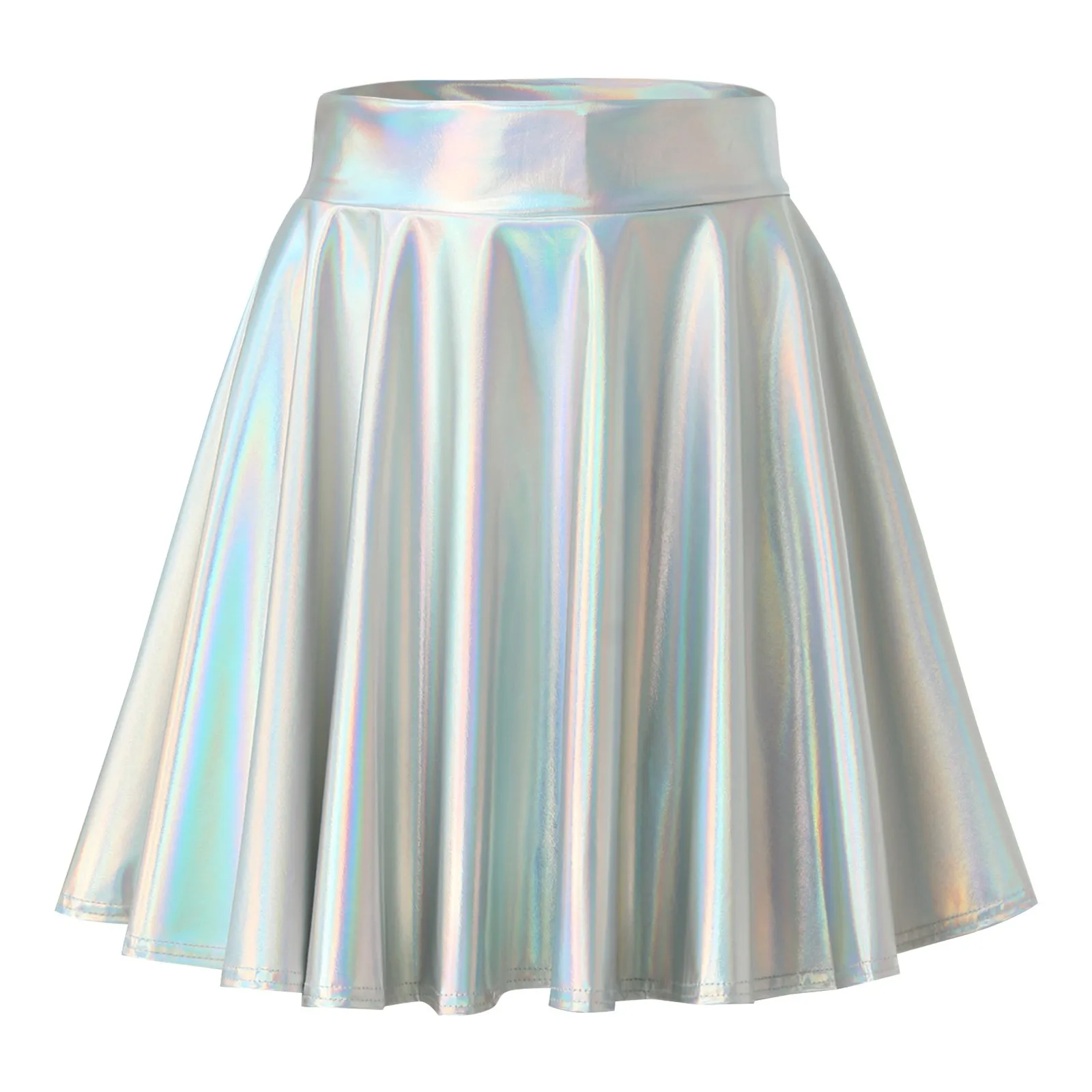 Ladies Sexy Solid Color Mini Shiny Pleated Skirt Lacquer Leather Sequined Fashion Casual A Line Half Bodies Skirts For Women