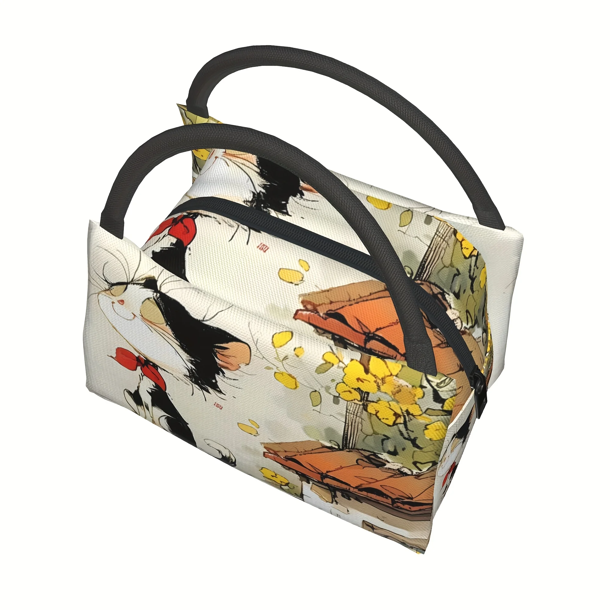 1pc Insulated Lunch Bag With Elegant Kitten Pattern - Portable Reusable Cooler Tote For Camping, Beach, Office & Home