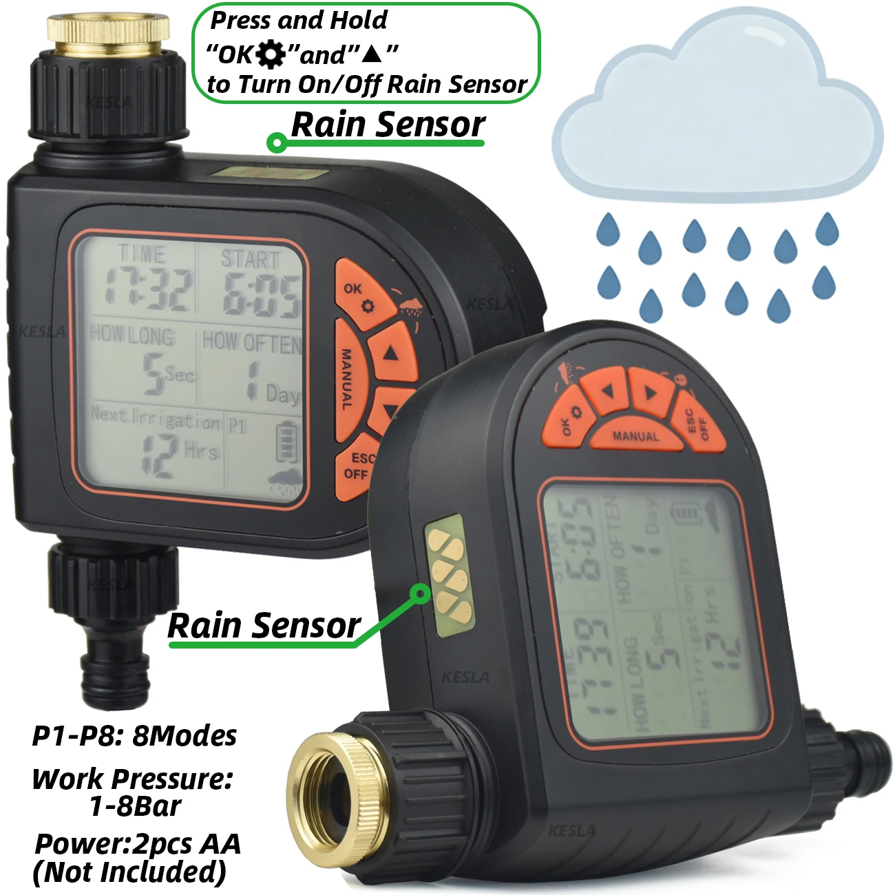 5-50M Garden Rain Sensor Timer Irrigation Set 1/4'' Adjustable Nozzle Intelligent Display Automatic Watering System Bonsai Plant