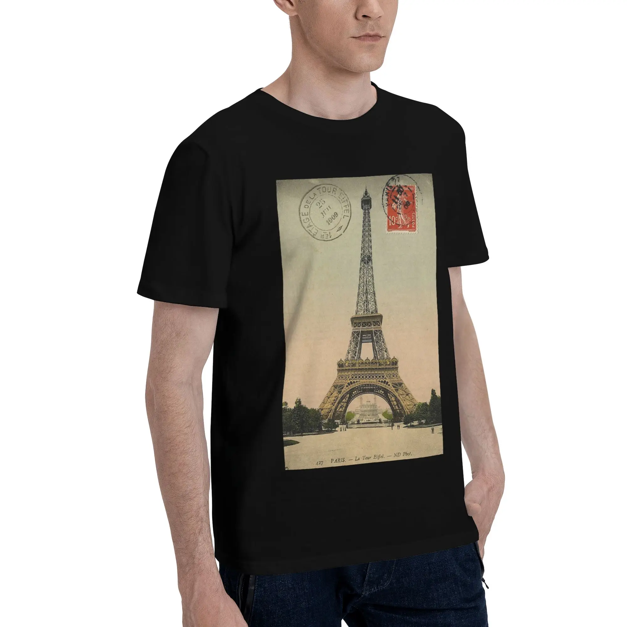 

Эйфелева башня, винтажная французская открытка, мужская футболка больших размеров, мужские хлопковые футболки с круглым вырезом, короткие летние мужские футболки