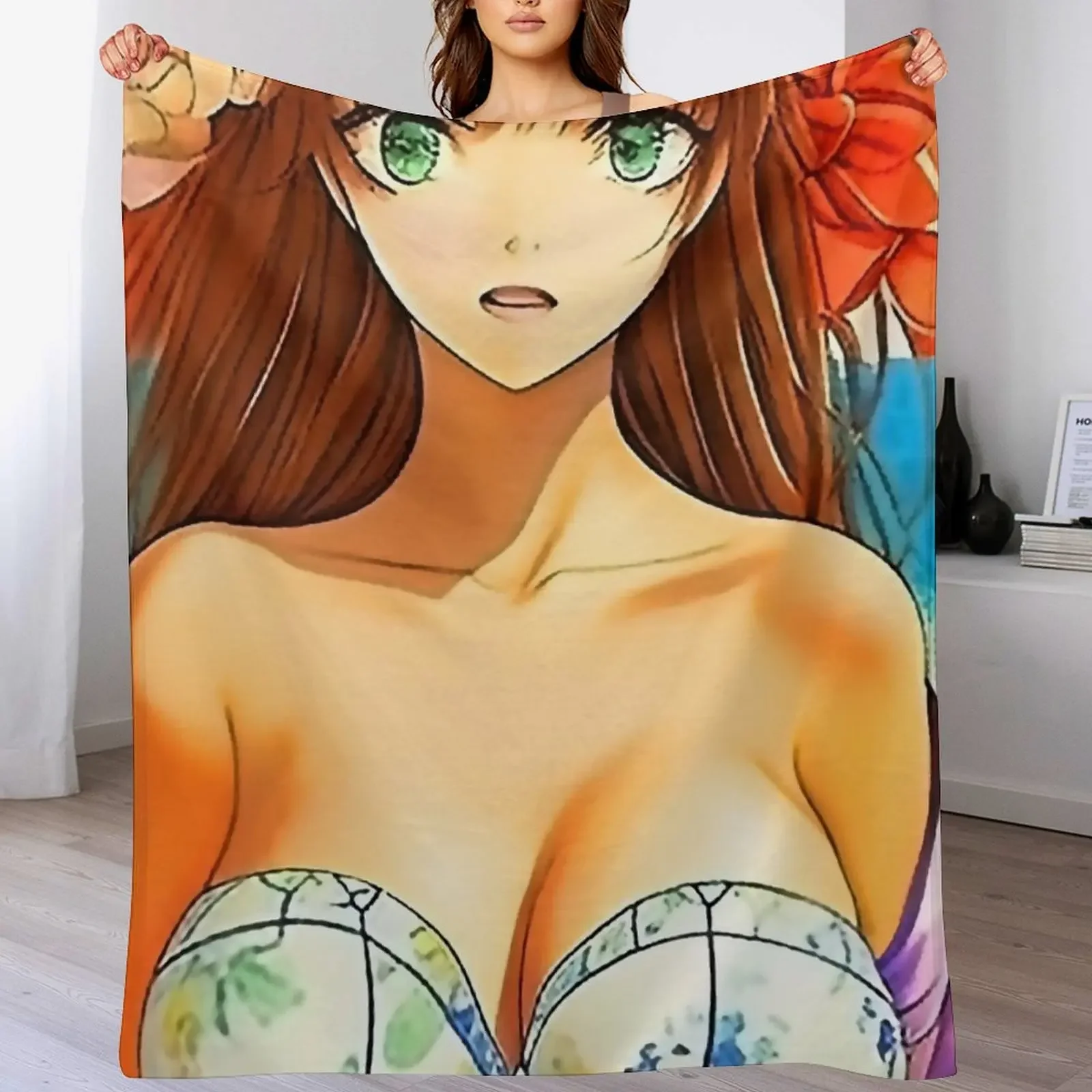 

Sexy Beach Anime Girl in Bikini Throw Blanket Soft Plush Blanket as Housewarming Gift